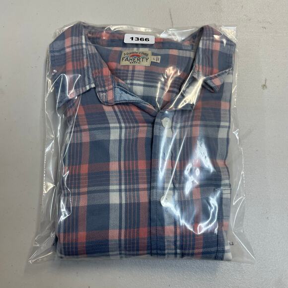 Faherty gray orange plaid button up down long sleeve men's shirt size Large - Picture 11 of 11